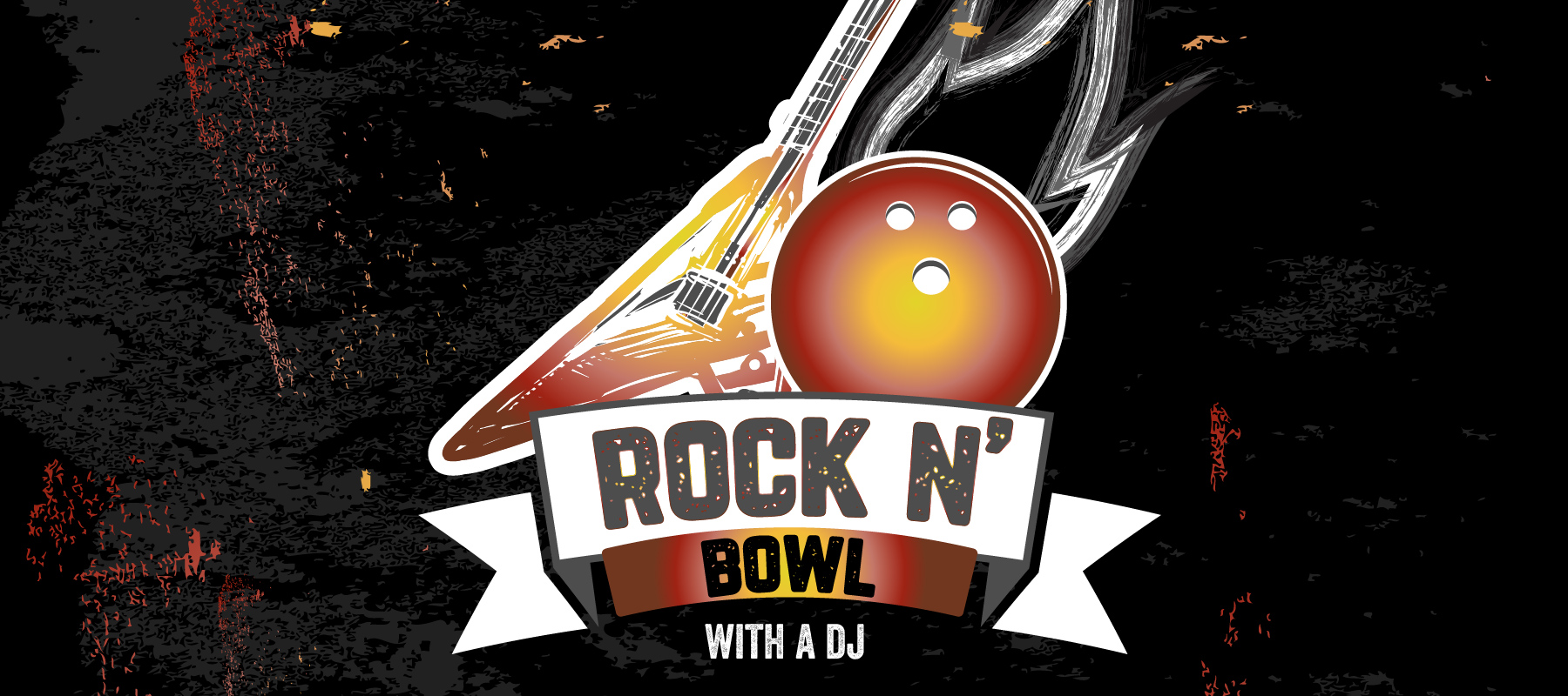 Rock n bowl with a dj; electric guitar and bowling ball